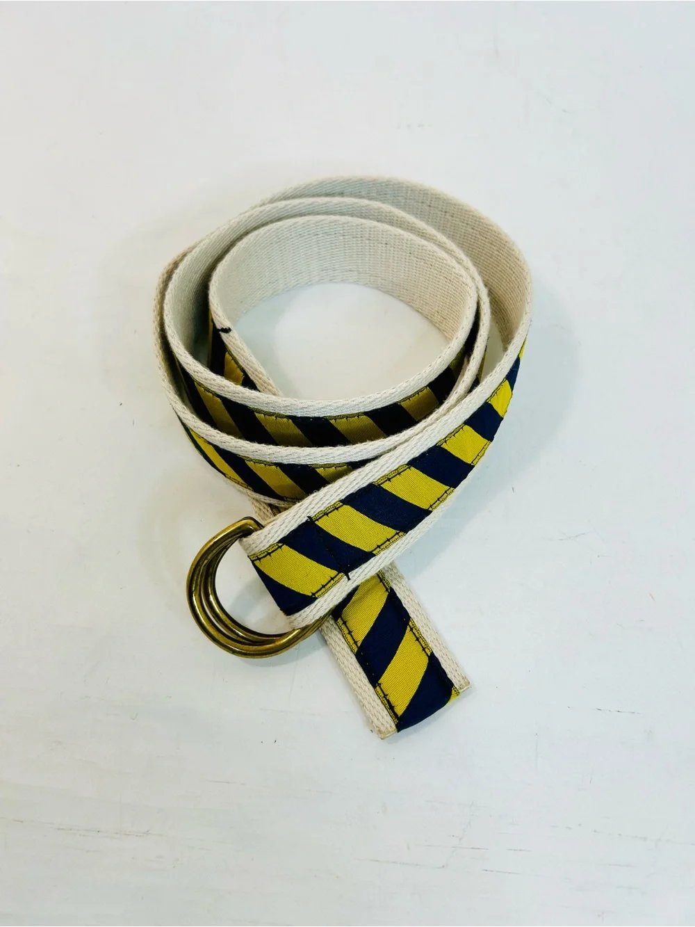 University of Michigan Maize and Blue Grosgrain Ribbon D-Ring Belt, Brass Buckle